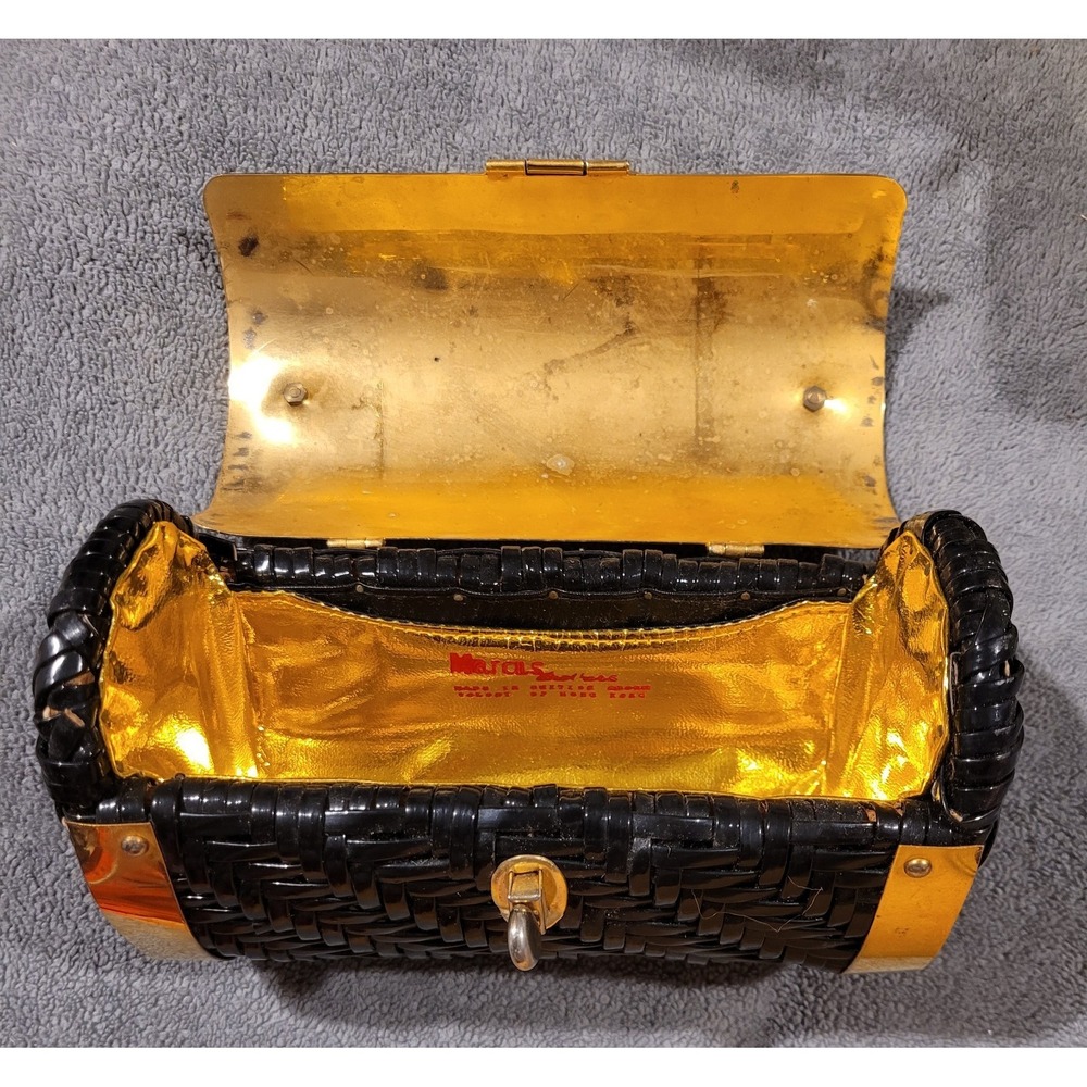1950-1960s Marcus Brothers Vintage Basket Weave Handbag w/ Gold Metal Lid *Rare* - Picture 5 of 12